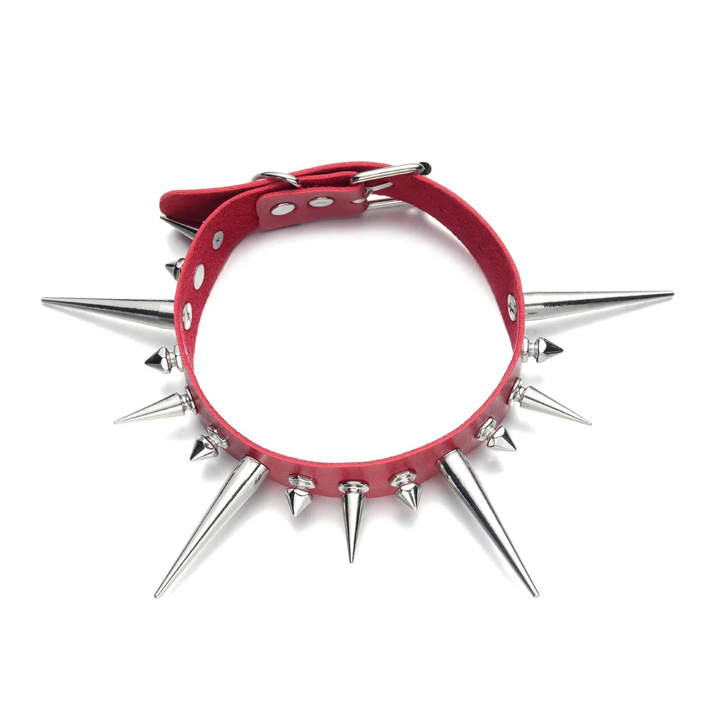Long Spike Choker Punk Faux Leather Collar For Women & Men / Goth Necklace Accessories