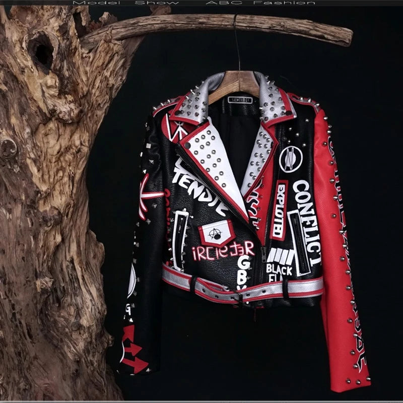Victorious Rebel Aegis Graffiti Leather Jacket