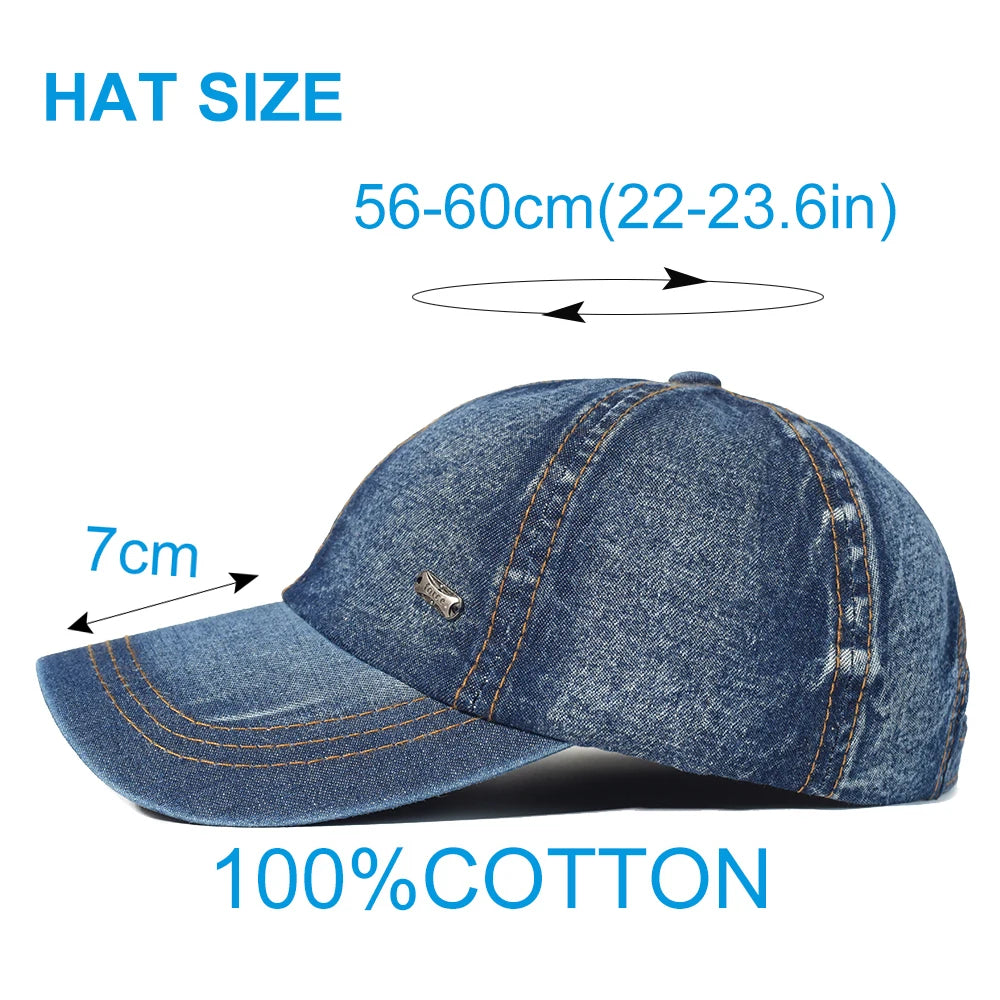 Vintage Washed Cotton Baseball Cap/ Men Women Denim Dad Hat Adjustable