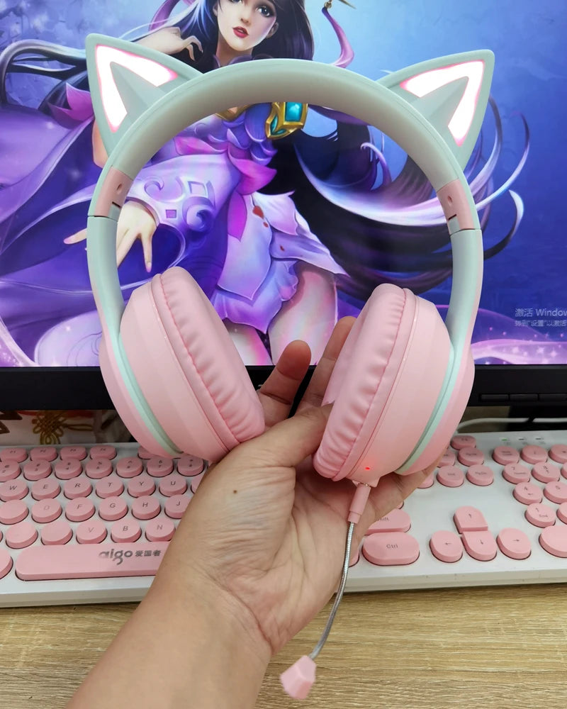Victorious QearFun Gradient Pink Cat ear Headphones with Mic