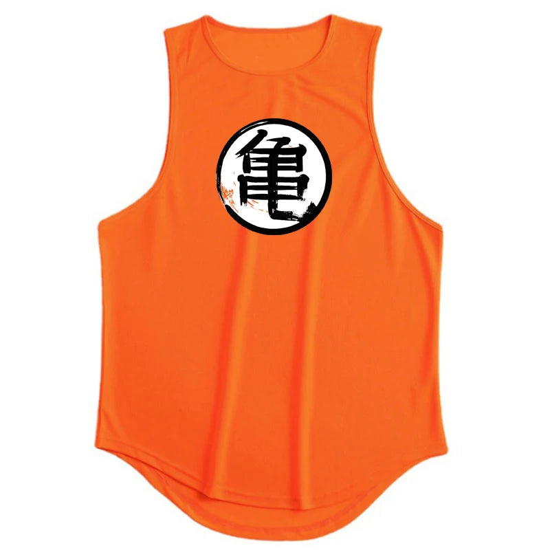 Japanese Turtle Script Printed Mens Gym Tank Top / Quick Dry Bodybuilding Tank Top