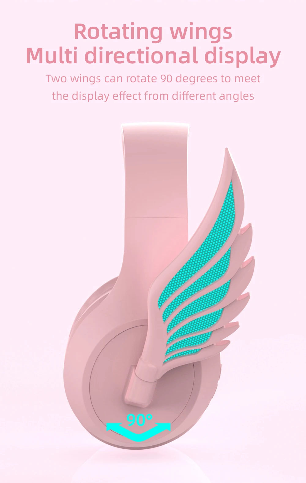 Victorious Valkyrie Wing Bluetooth Headphones with Detachable Noise Reduction Microphone App Control Light Color