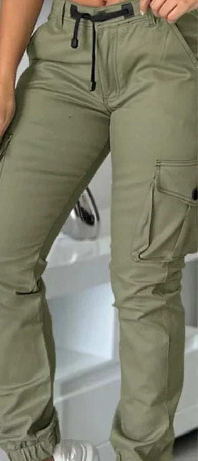 Women High Waist Multiple Pockets Design/ Cuffed Cargo Pants Slim Fit (Victorious NovaForge)