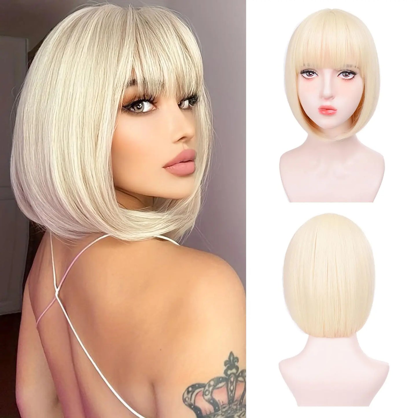 Pink Bob Synthetic wig /Short straight hair with bangs/ Multi-colored Cosplay Wig/ high temperature silk wig
