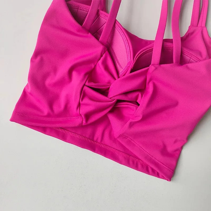 Women's Back knotted Sports Bra / High Impact Gym (Victorious Titanium Mesh)