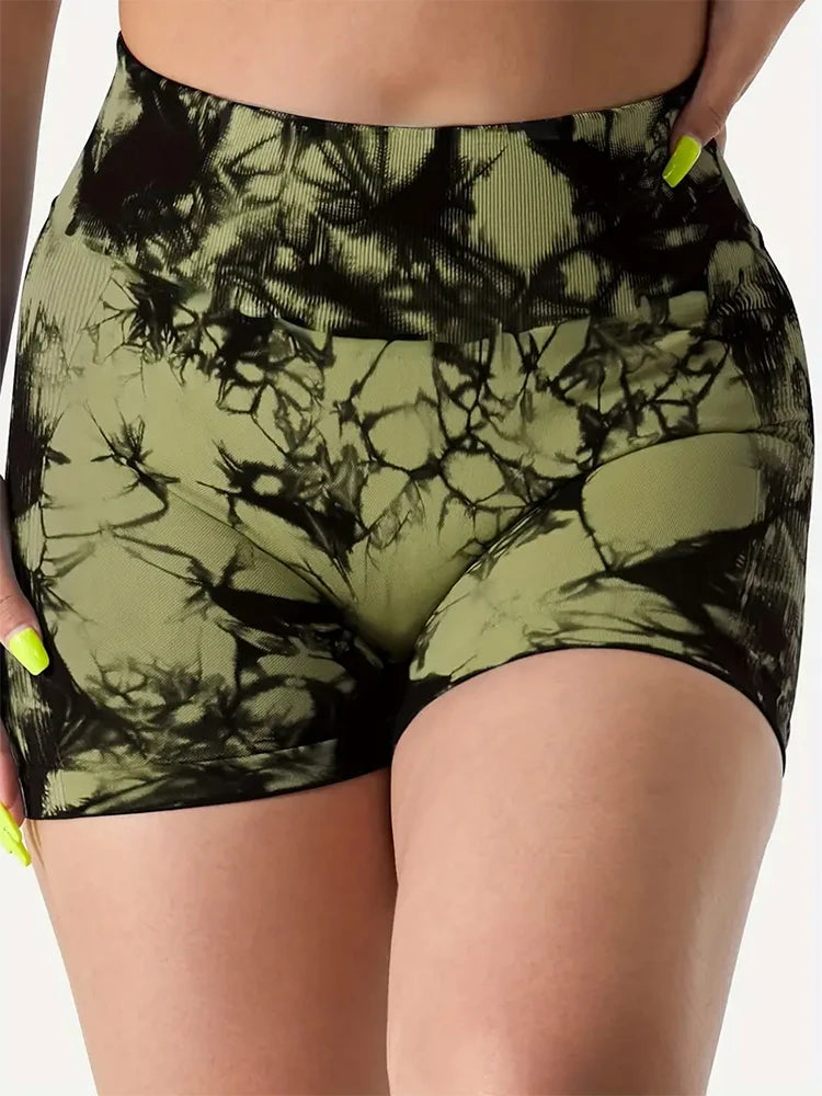 Women's 3-Piece Tie-Dye Hip Lift Yoga Shorts