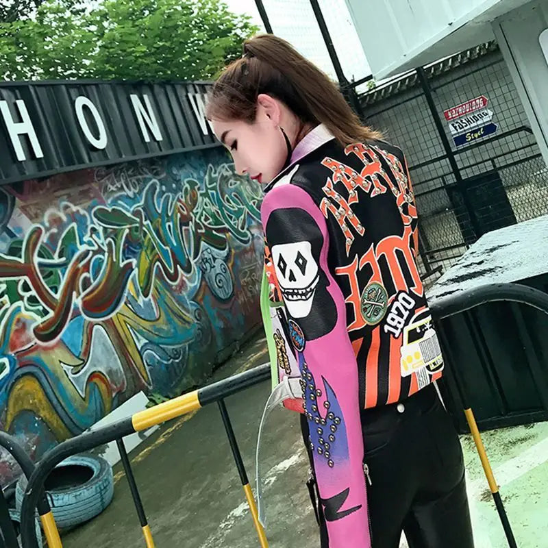 Victorious Kurai Kurasshā Graffiti Leather Jacket