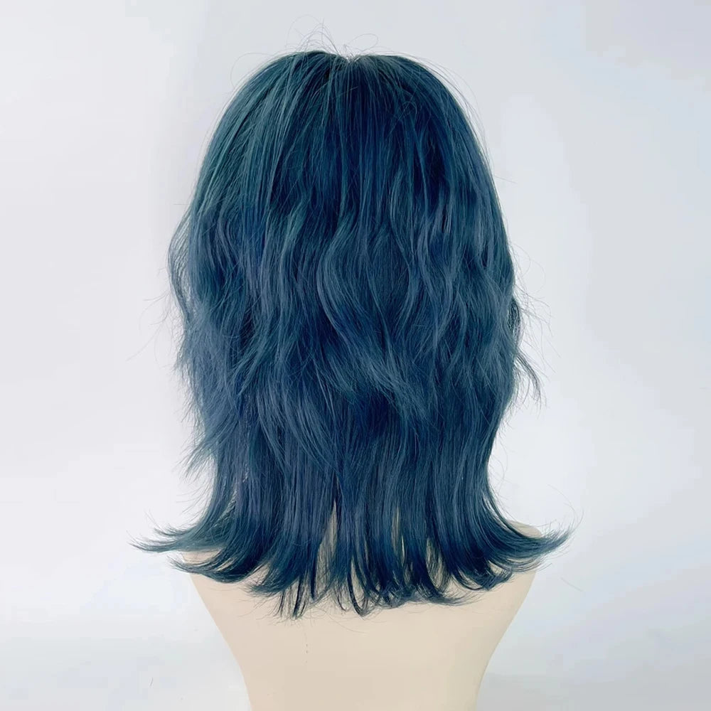Blue Synthetic Mullet Head Wig with Bangs /Short Straight Lolita Anime Cosplay