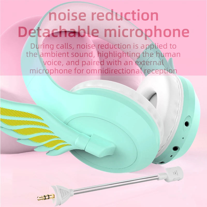 Victorious Valkyrie Wing Bluetooth Headphones with Detachable Noise Reduction Microphone App Control Light Color
