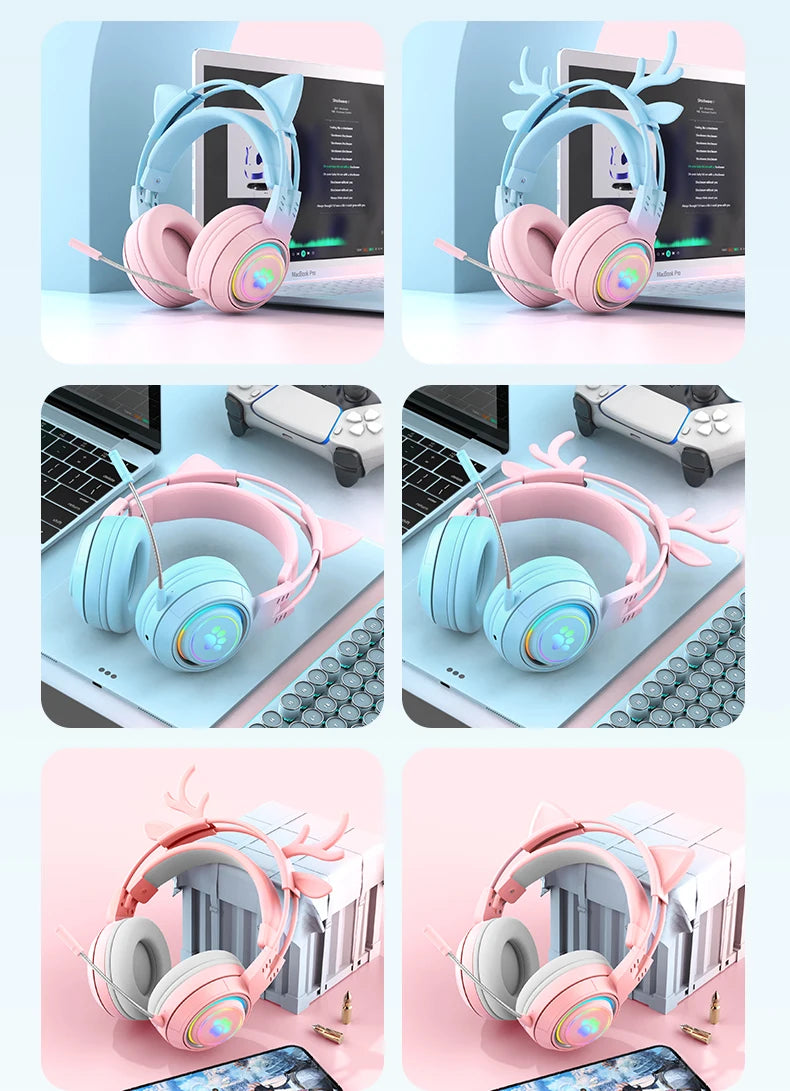 Victorious Antlers/Cat Ear Wireless Bluetooth Headphone / Gamer Headset With RGB Light