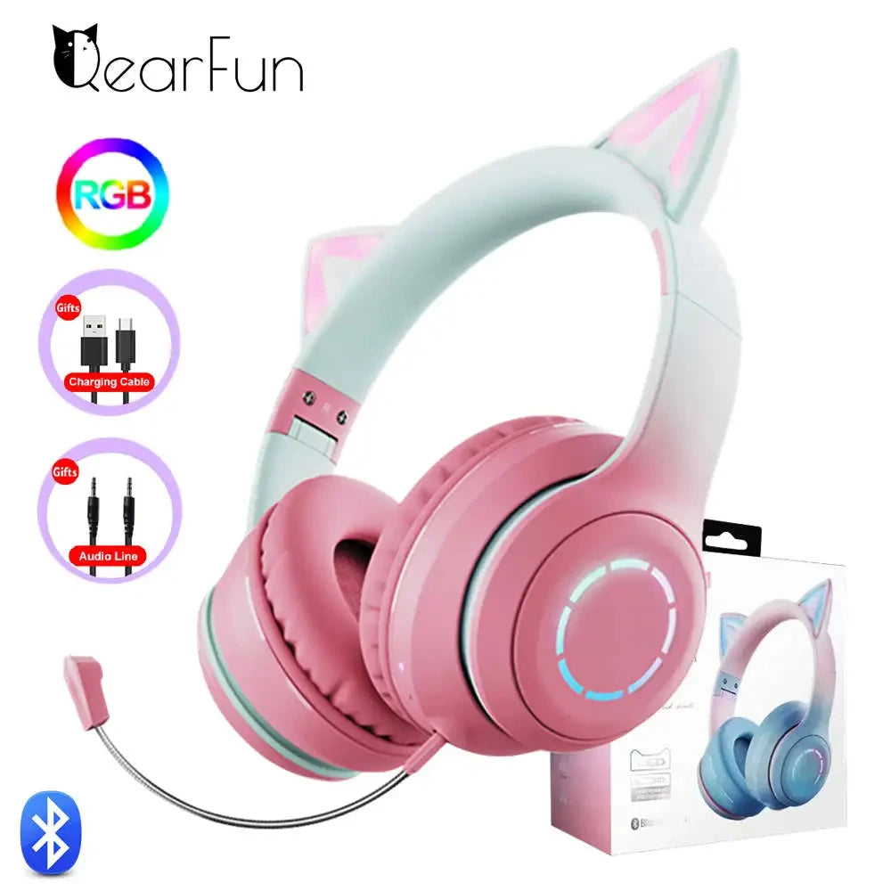 Victorious QearFun Gradient Pink Cat ear Headphones with Mic