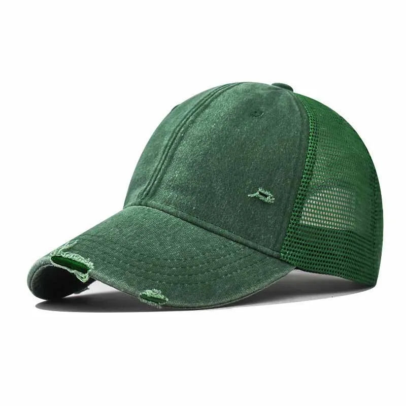 Washed Cotton Mesh Breathable Baseball Cap / Old Ripped Caps Men and Women