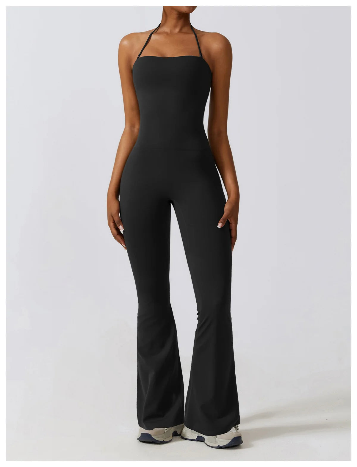 Women Sleeveless Yoga Jumpsuit/ Gym Flared Overalls (Victorious SynthWave)