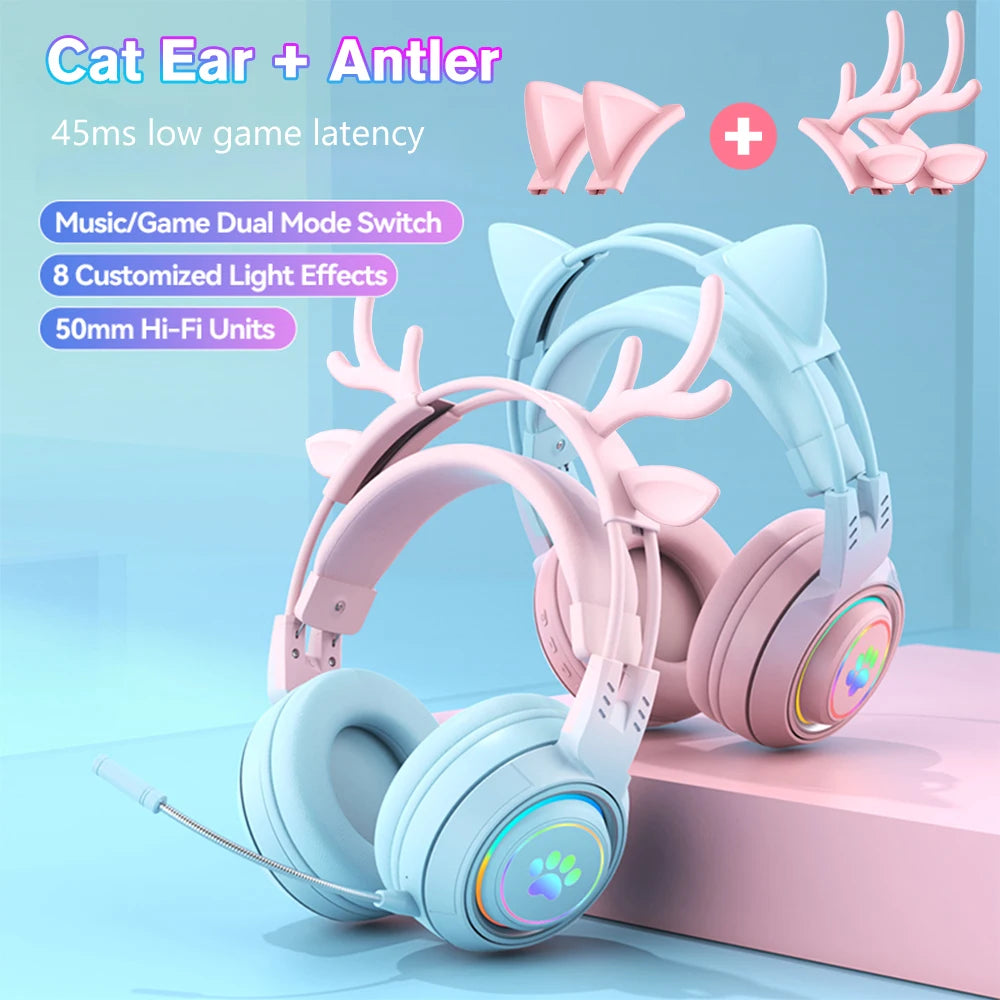 Victorious Antlers/Cat Ear Wireless Bluetooth Headphone / Gamer Headset With RGB Light