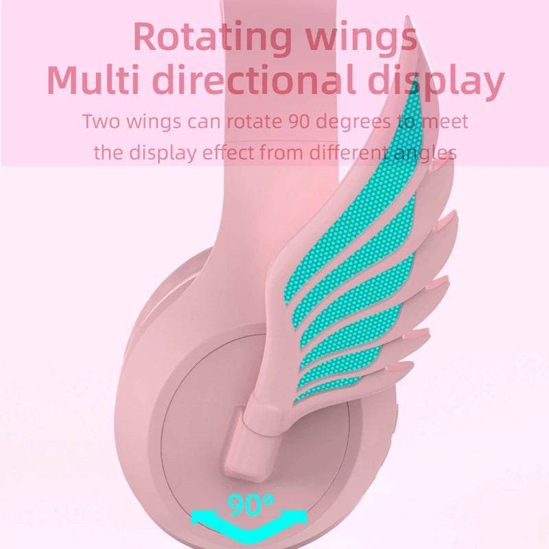 Victorious Valkyrie Wing Bluetooth Headphones with Detachable Noise Reduction Microphone App Control Light Color