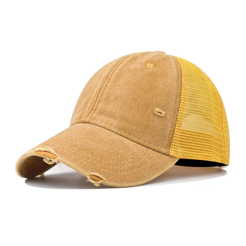 Washed Cotton Mesh Breathable Baseball Cap / Old Ripped Caps Men and Women