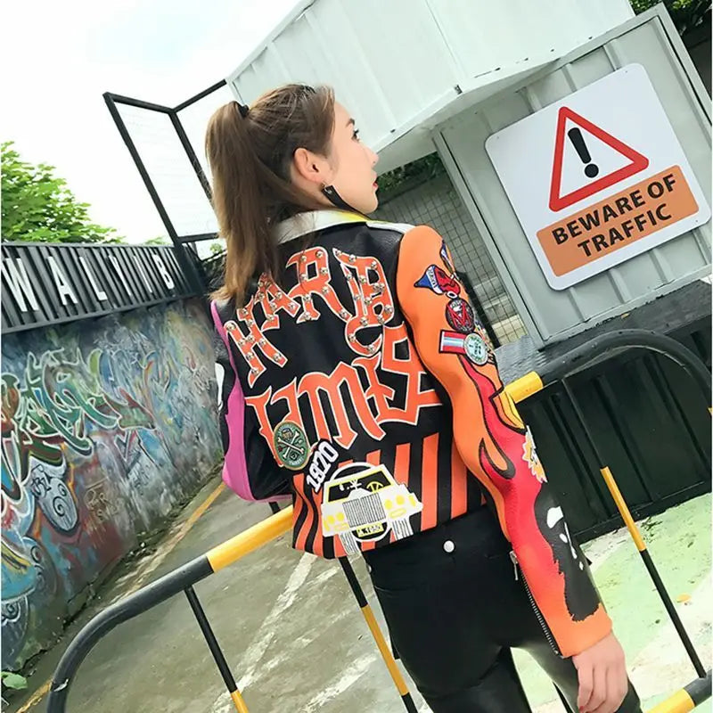 Victorious Kurai Kurasshā Graffiti Leather Jacket