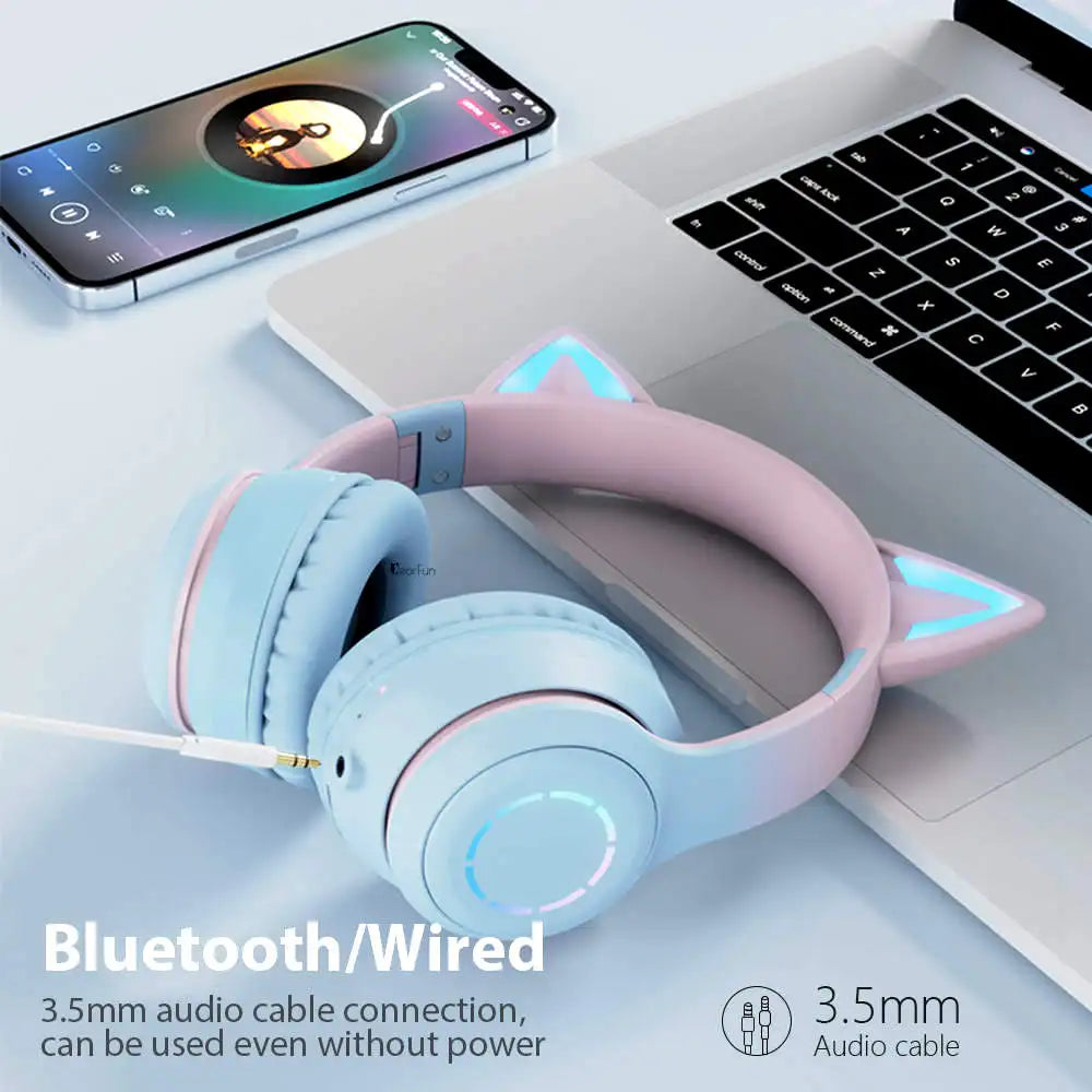 Victorious QearFun Gradient Pink Cat ear Headphones with Mic