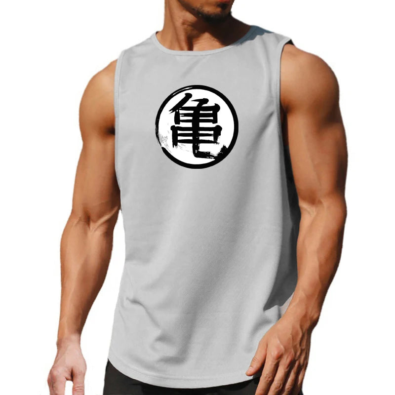 Japanese Turtle Script Printed Mens Gym Tank Top / Quick Dry Bodybuilding Tank Top