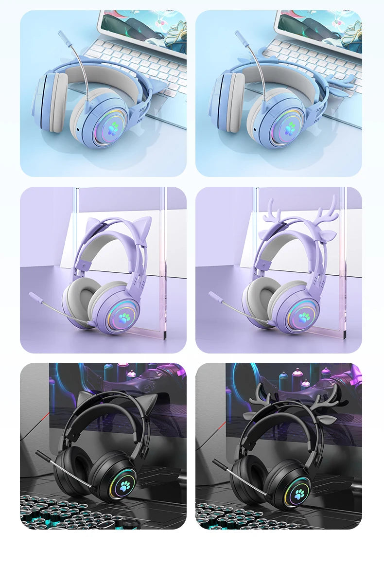 Victorious Antlers/Cat Ear Wireless Bluetooth Headphone / Gamer Headset With RGB Light