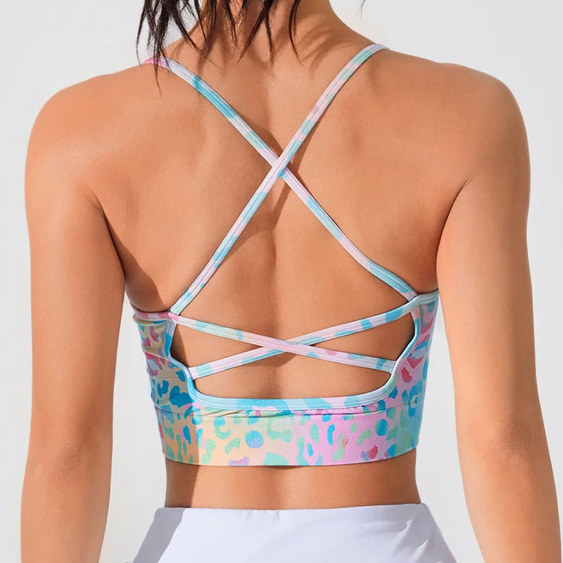Floral Print Yoga Bra for Women/ Cross Back Gym Sports Bra