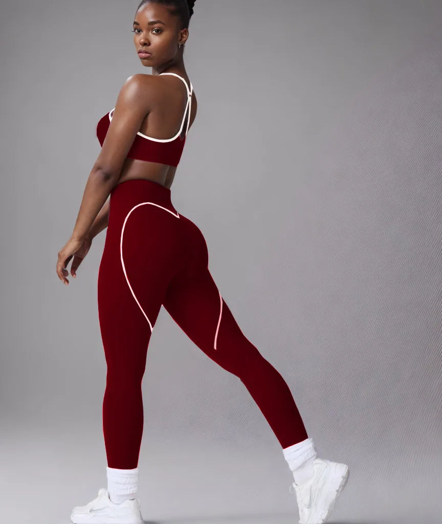 Women's Heart-Shaped High-Waisted Yoga Leggings & Cross-Strap Sports Bra Set (Victorious Ganymede Grind Leggings)