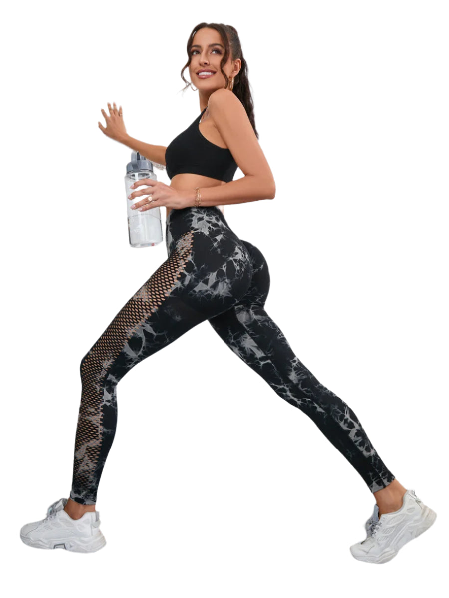 Victorious Nebula Gym/ Yoga Leggings / Tie-Dye Mesh Tech