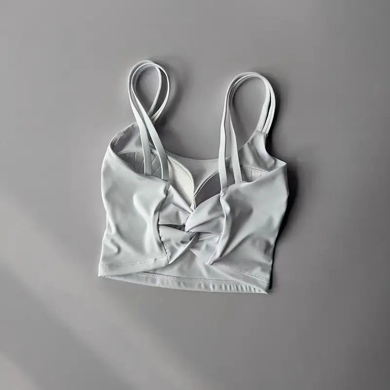 Women's Back knotted Sports Bra / High Impact Gym (Victorious Titanium Mesh)