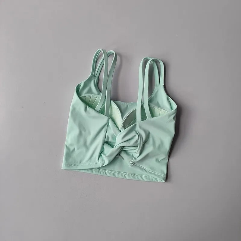 Women's Back knotted Sports Bra / High Impact Gym (Victorious Titanium Mesh)