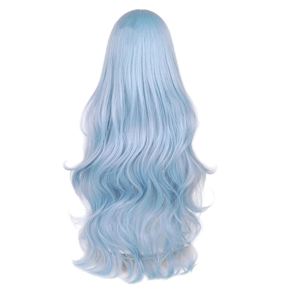Long Wavy Synthetic Blue Women Wig / Anime Game Cosplay Heat Resistant
