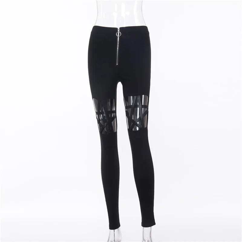 Hollow Out Pants Goth Sexy Pentagram / Harajuku Grunge Black Trousers (Victorious Obsidian Victory Pants)