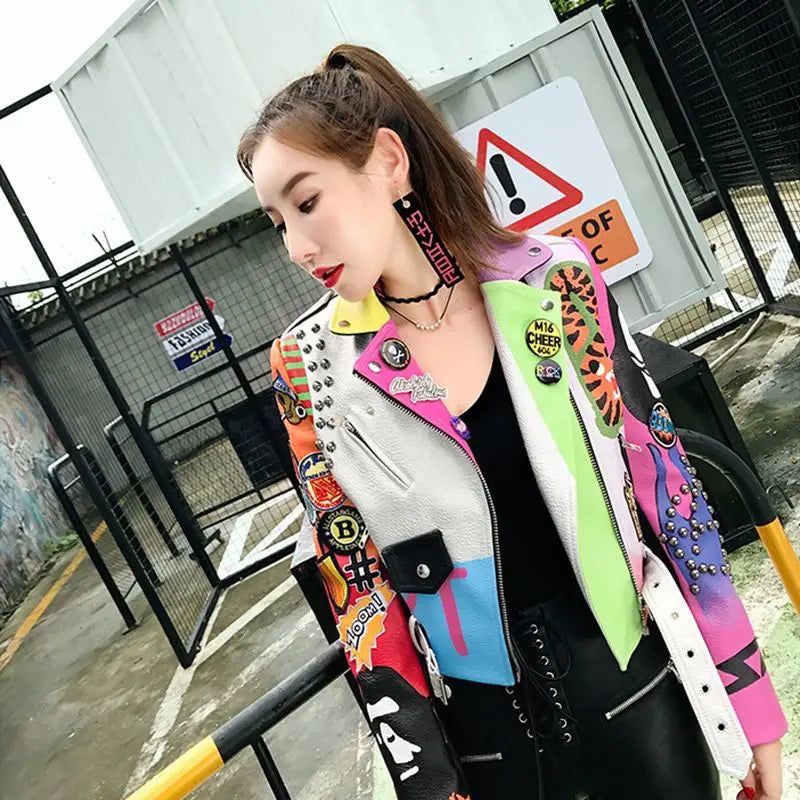 Victorious Kurai Kurasshā Graffiti Leather Jacket