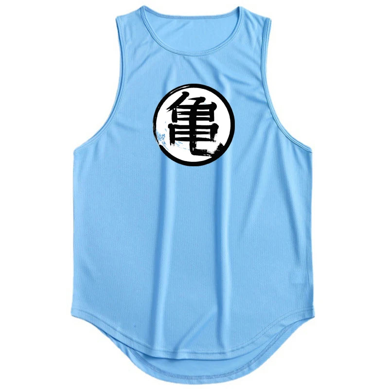 Japanese Turtle Script Printed Mens Gym Tank Top / Quick Dry Bodybuilding Tank Top