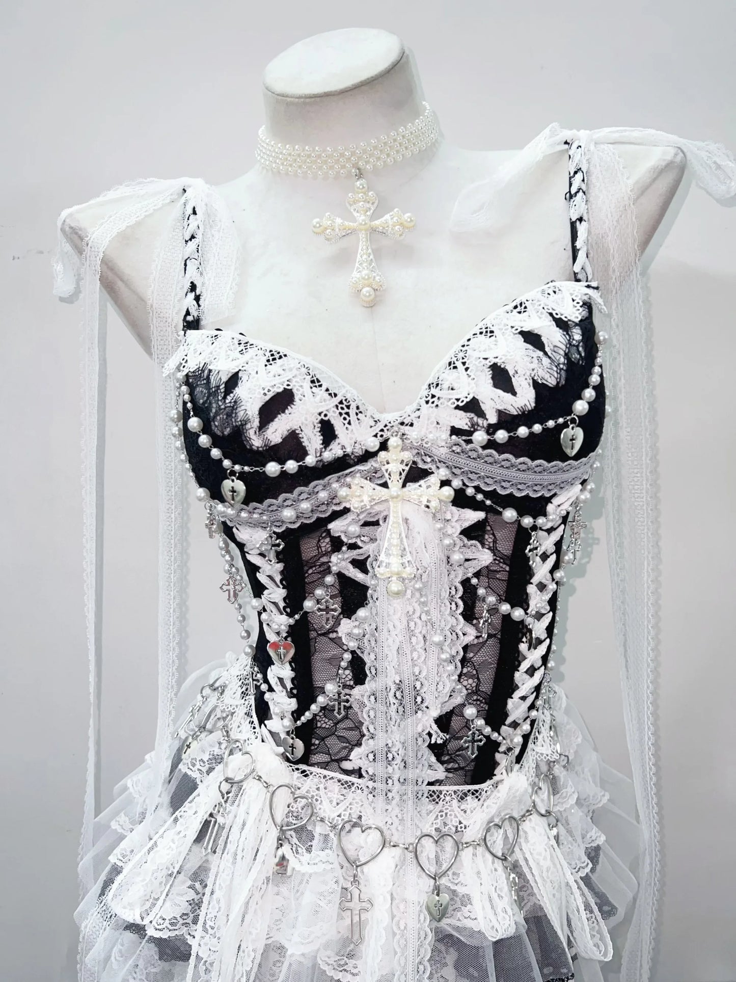Gothic White Kawaii Corset Tops / Women's Gothic Outfit Kawaii