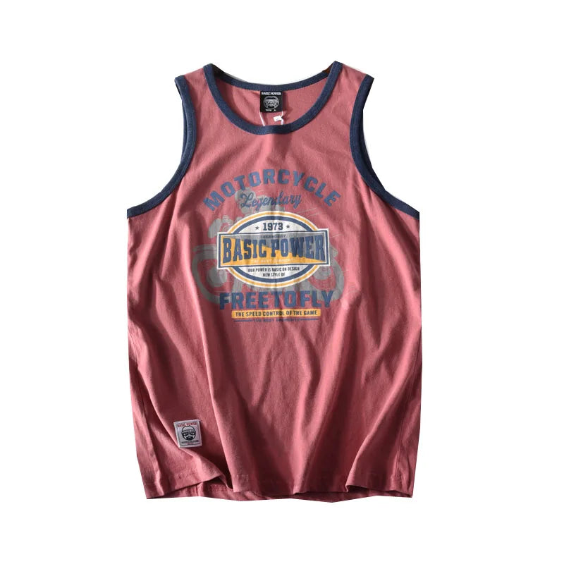 American Letter Print 100% Cotton Sleeveless Vest for Men / Vintage Summer Casual Loose Tank Tops