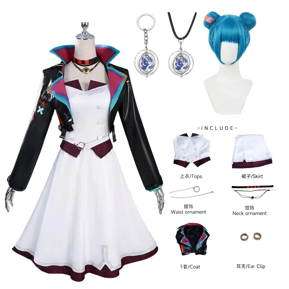 Ball Dress with Fun Buns Wig / XS Jinx season 2 overall and dress cosplay Tier 2