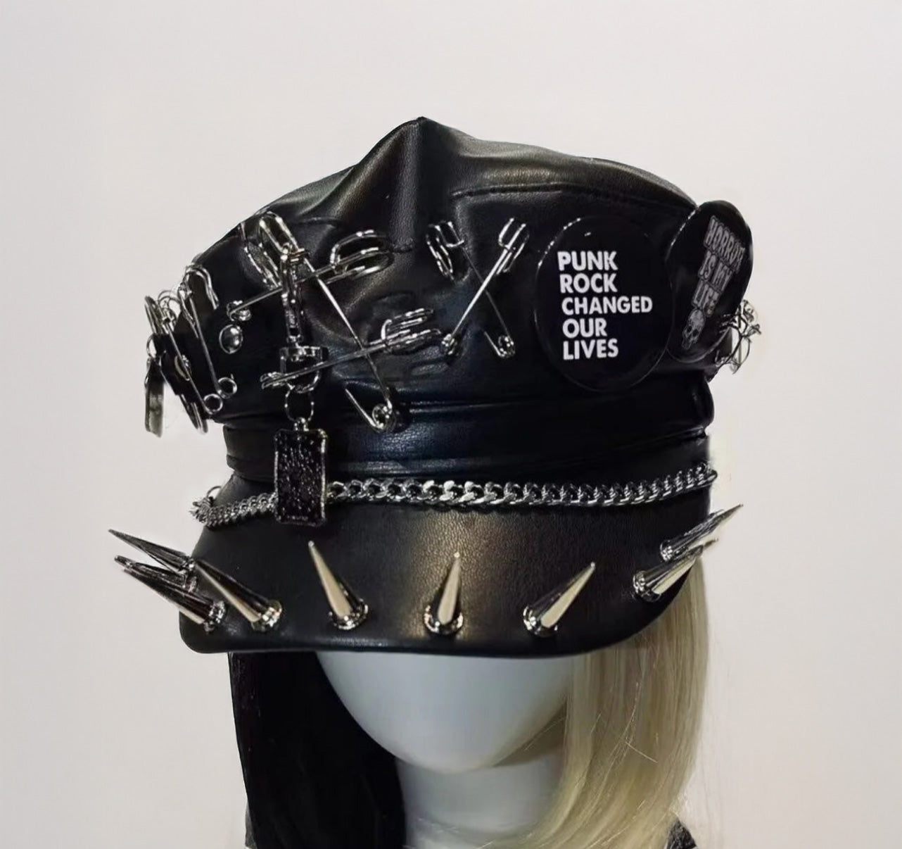 Gothic Punk Vegan Leather Heavy Metal Beret Hat