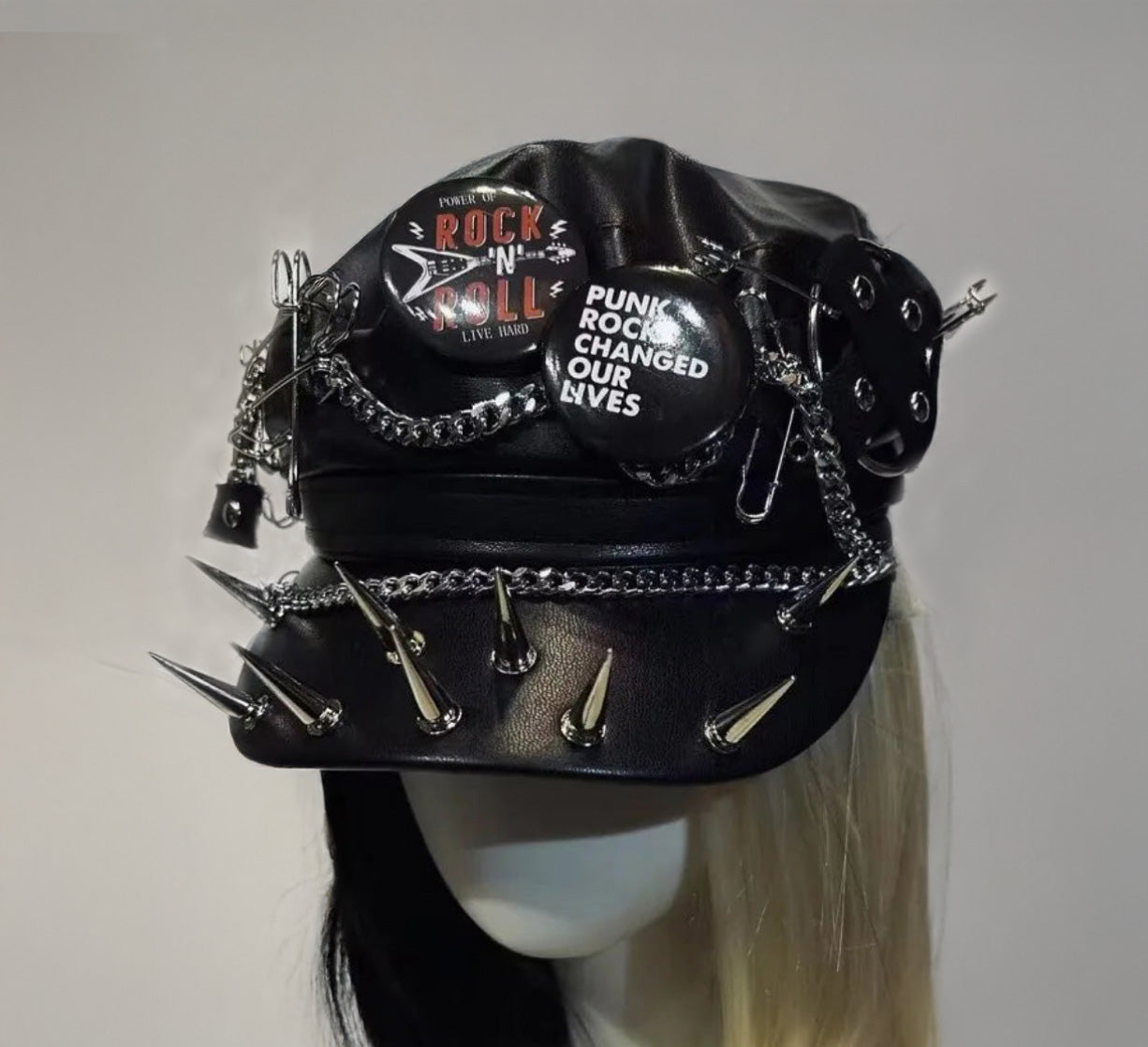 Gothic Punk Vegan Leather Heavy Metal Beret Hat