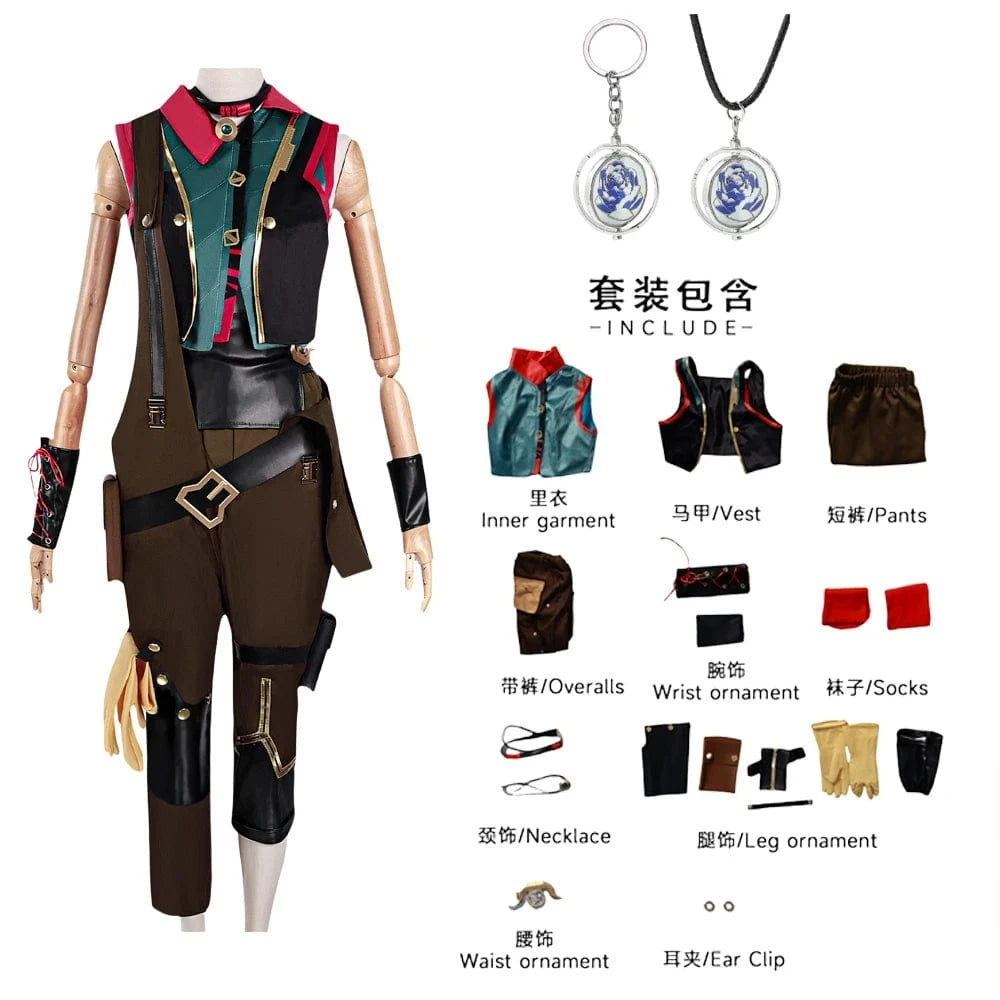 Green & Gold Outfit No Wig / XS Jinx season 2 overall and dress cosplay Tier 2