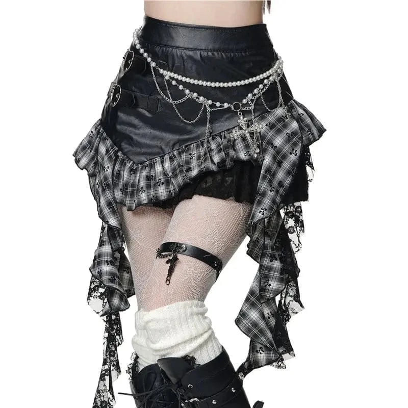 Platinum / S Victorious Retro Harajuku Gothic Leather Skirt