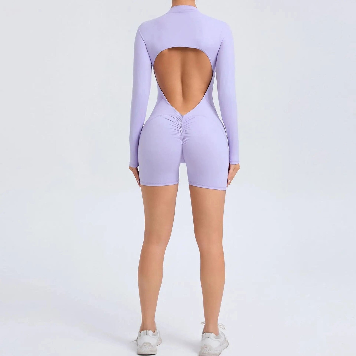 Women Backless Open Black Jumpsuit with Shorts / Gym One Piece Suit with Short / Bodycon (Comet)