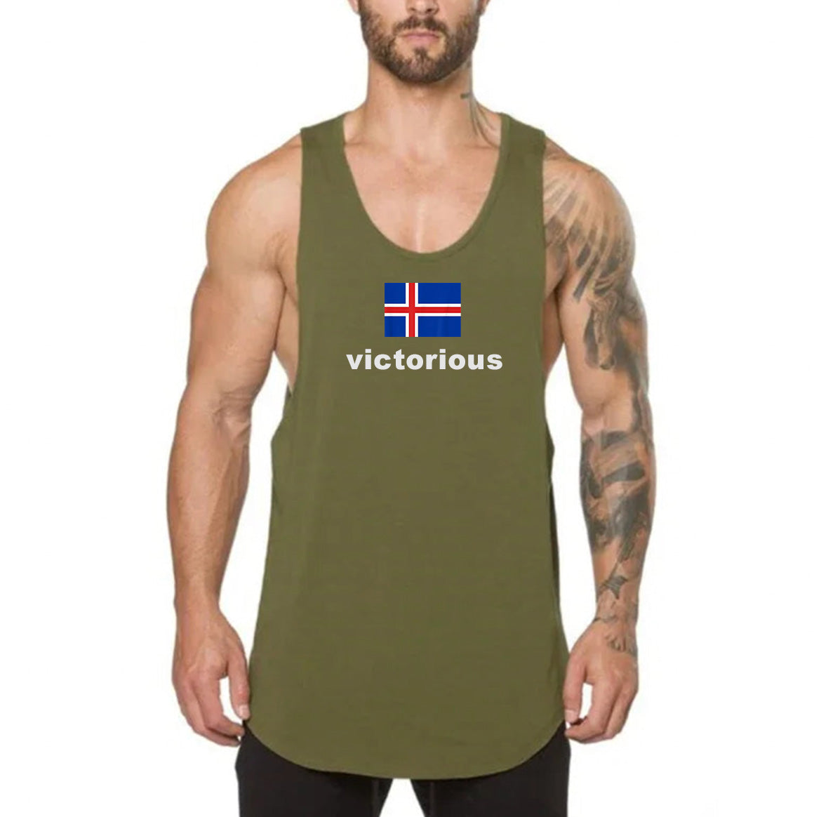 Victorious Haltu áfram Men's (Low Neck) (Icelandic Gym Tank Top)