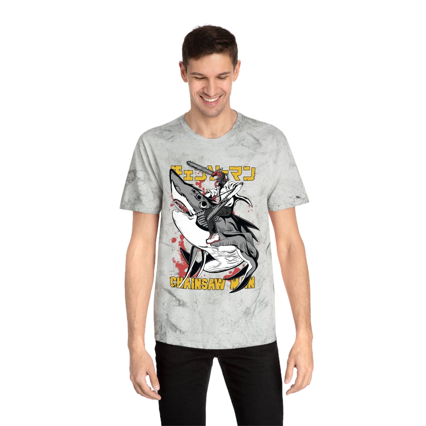 Anime Chainsaw Man (Denji Shark Saw Rampage) T-shirt - Tie Dye Style - Vintage
