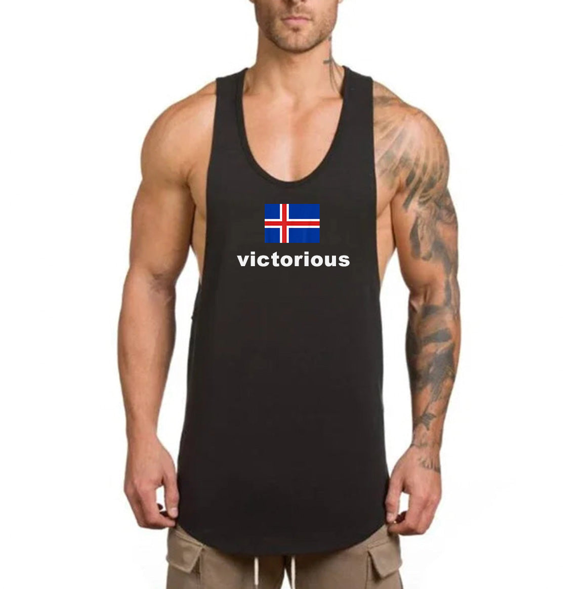 Victorious Haltu áfram Men's (Low Neck) (Icelandic Gym Tank Top)