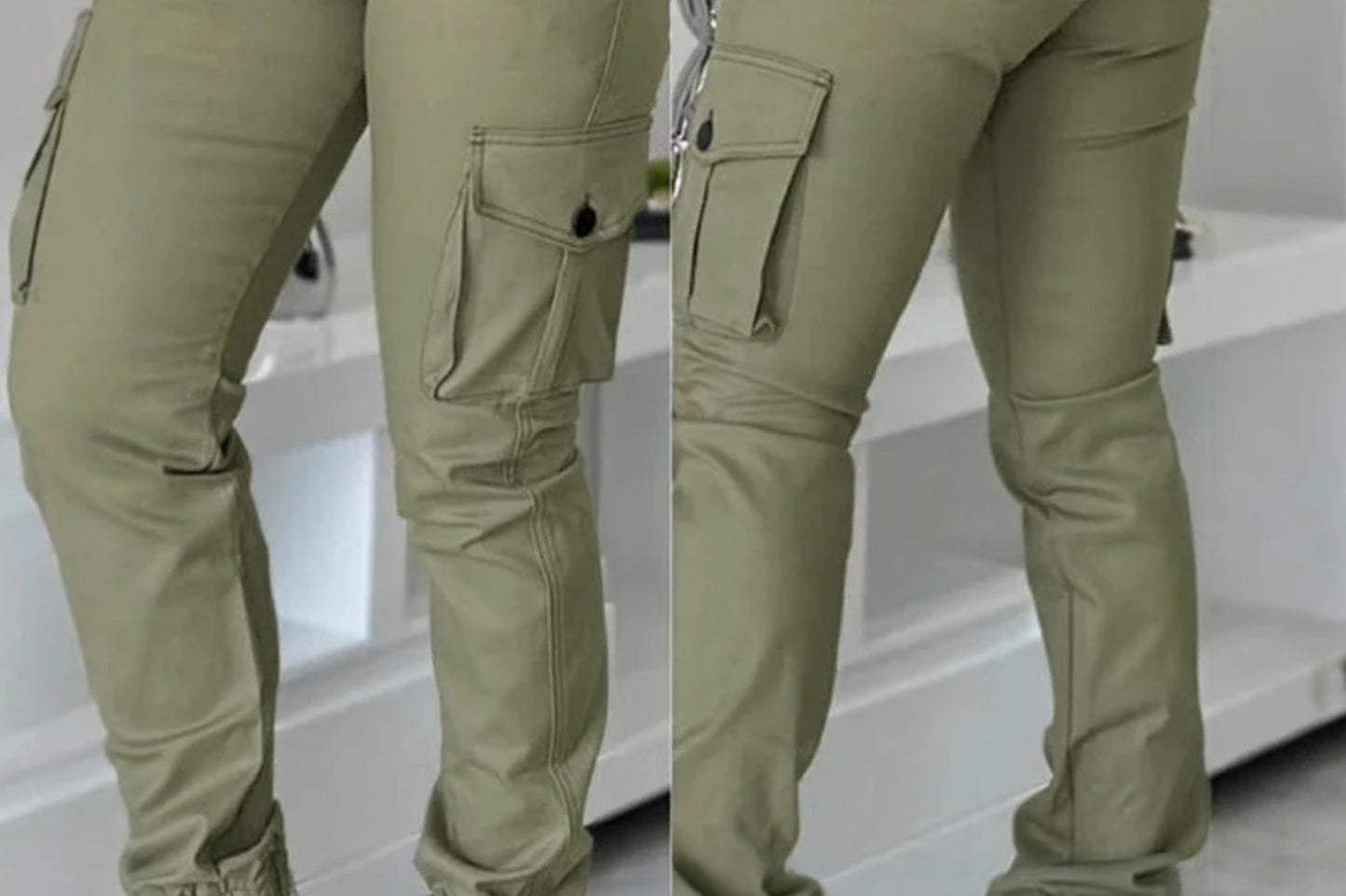 Women High Waist Multiple Pockets Design/ Cuffed Cargo Pants Slim Fit (Victorious NovaForge)