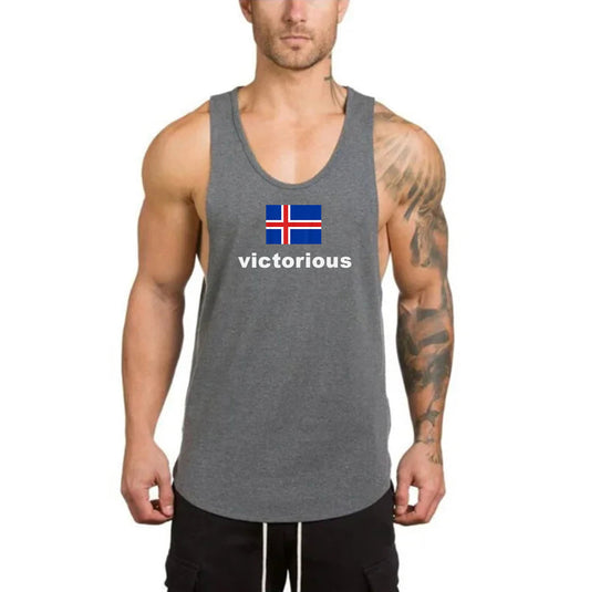 Victorious Haltu áfram Men's (Low Neck) (Icelandic Gym Tank Top)