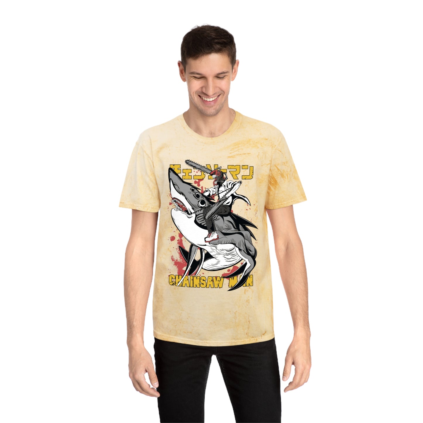 Anime Chainsaw Man (Denji Shark Saw Rampage) T-shirt - Tie Dye Style - Vintage