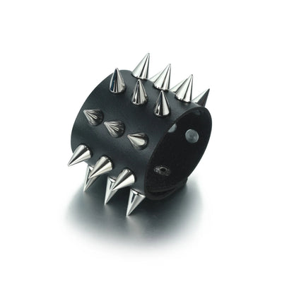 Punk Studded Leather Bracelets Spiked Cuffs Black Wristband Men Women Goth Jewelry Gothic  Emo  Accessories