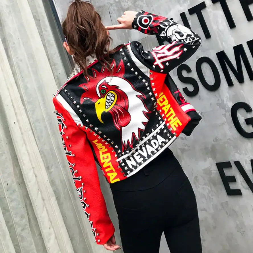 Victorious Rebel Aegis Graffiti Leather Jacket