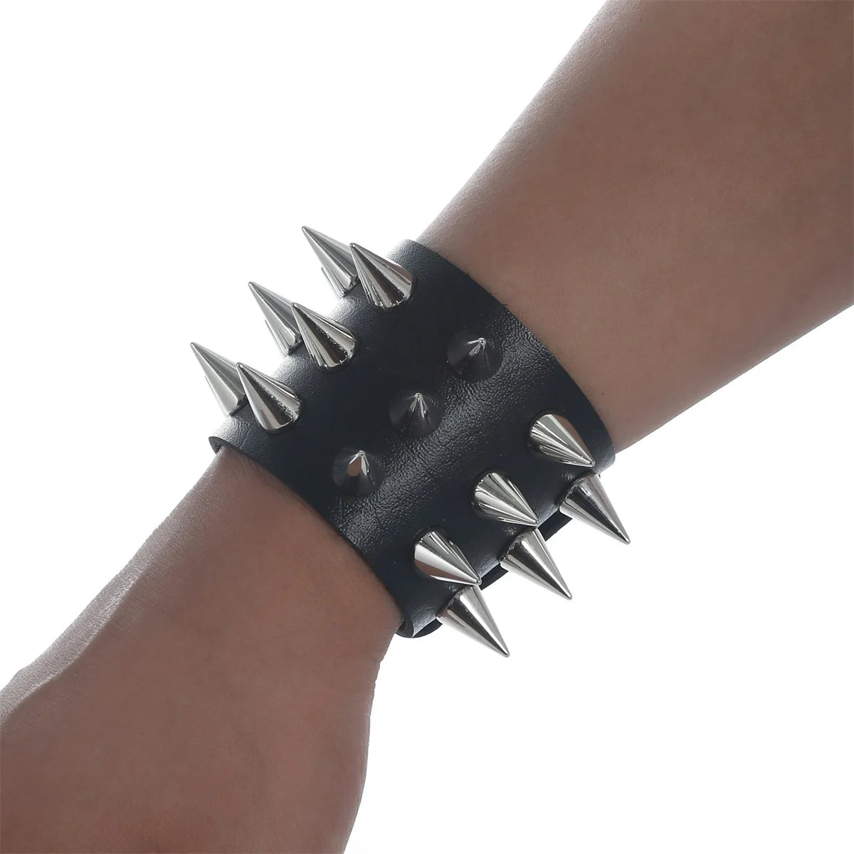 Punk Studded Leather Bracelets Spiked Cuffs Black Wristband Men Women Goth Jewelry Gothic  Emo  Accessories